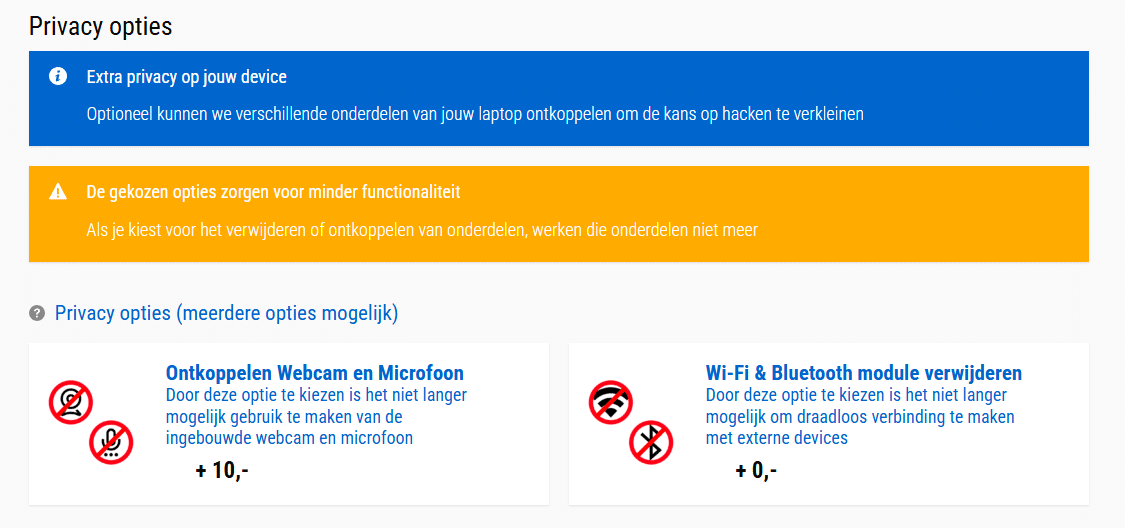 De verschillende privacy opties bij BTO